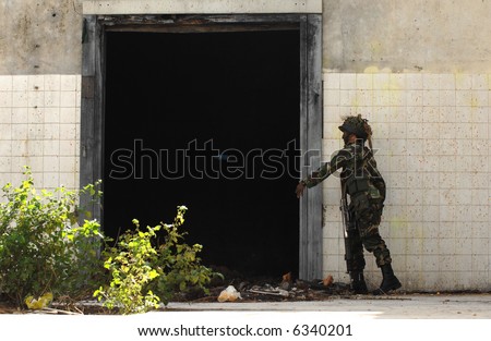 Military training combat - Cleaning urban areas - Cleaning room with a grenade