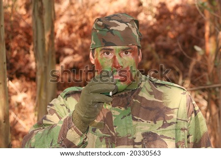 Military training combat, face camouflage