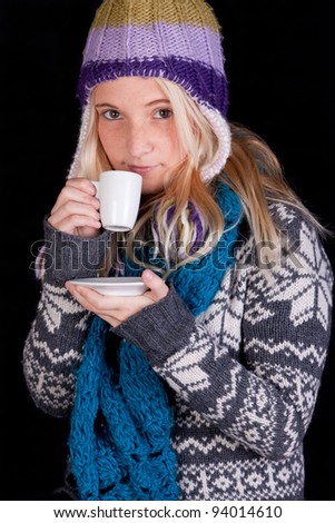 beautiful woman having cup of coffee isolated on white background