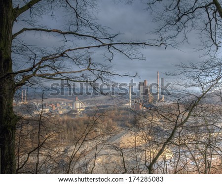 Cement factory industrial zone,  Czech Republic, industry and pollution, quarry