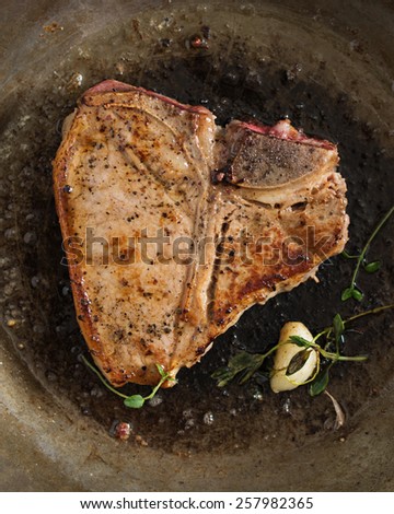 Pan Seared Veal T-Bone Steak.