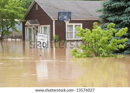 flood waters overtake a town in Indiana