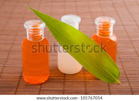 wellness products bottles with bamboo leaf
