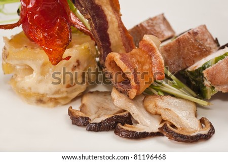Mushrooms with bacon and rabbit meat