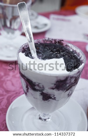 Sicilian granita with whipped cream and mulberry.Messina, Sicily