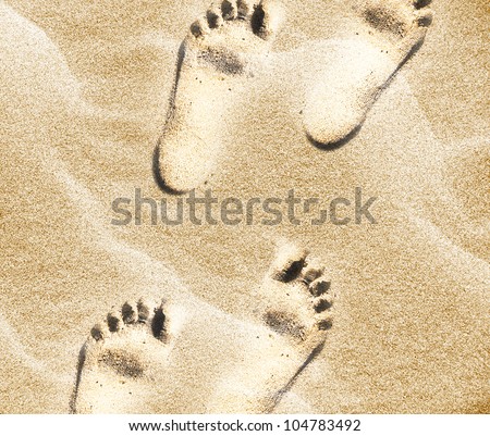 human footprints on the beach sand.
