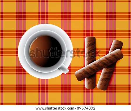 background including Cup of tea and cookies and chocolate bars , Raster version - Vector version is also available.