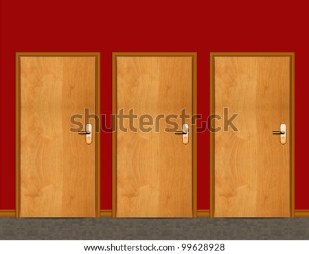 Three apartment wooden door.