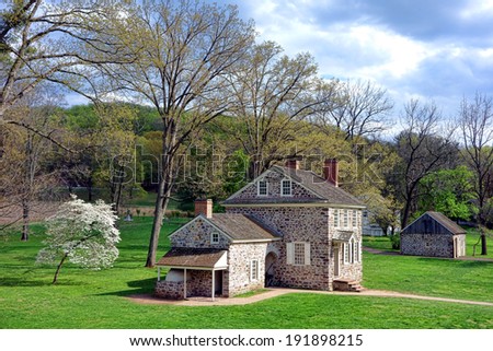 George Washington Headquarters of the American Revolutionary War Continental Army encampment in Isaac Potts house scenic site at Valley Forge National Historical Park near Philadelphia in Pennsylvania