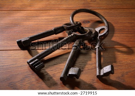 Old key ring with four large skeleton keys