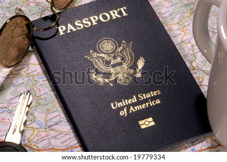 United States of America new electronic passport book in foreign travel concept setting