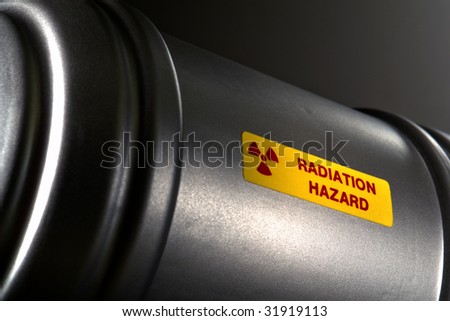 Nuclear radioactive material safety metal container with radiation hazard warning label