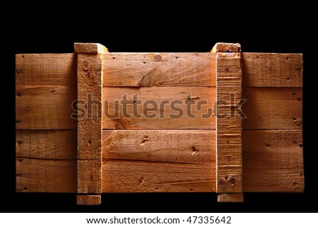 Old antique distressed wood shipping crate isolated on black