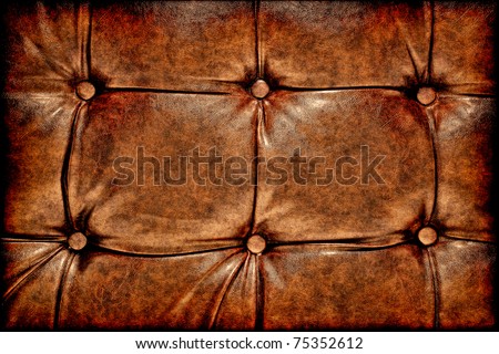 Grunge antique buttoned leather background with old worn brown texture and natural aged wear