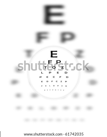 Corrective Contact Lens Focuses Eye Chart Letters Clearly.  The Eye Chart is shown blurred in the background.