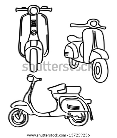 Scooter Outline Art Stock Vector Illustration 137259236 : Shutterstock