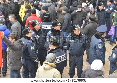 DONETSK, UKRAINE - 1 MARCH 2014: Russian demonstrators blockade of donetsk goverment during Ukrainian revolution on March 1, 2014 in Donetsk, Ukraine.
