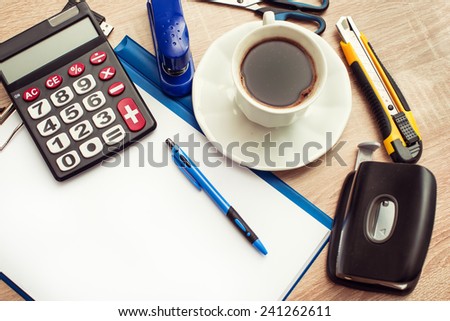 Office tools and coffee cup