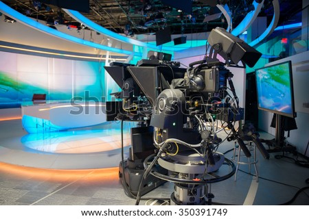 TV NEWS cast studio with camera and lights