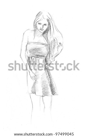  Pencil Dress on Pencil Drawing Of Pretty Woman In A Little Dress Stock Photo 97499045