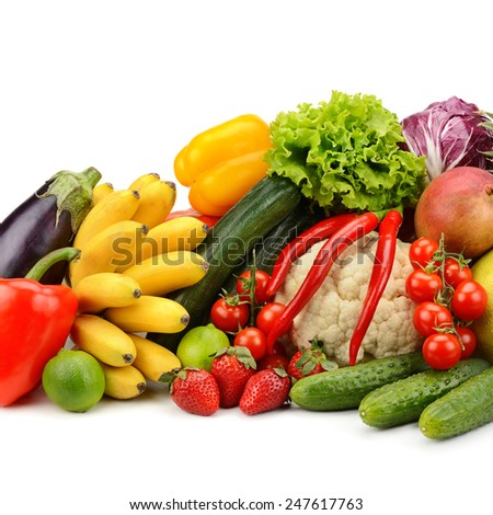 assortment fresh fruits and vegetables isolated on white