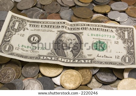 One dollar and ancient coins on white background.
