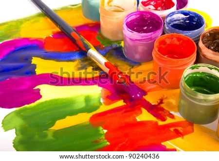 art studio paints, palette, brush