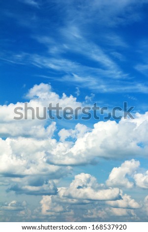 A Sunny summer weather with lots of clouds of different forms .
