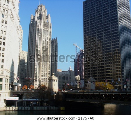 Chicago Skyline along the Chicago River in Autumn