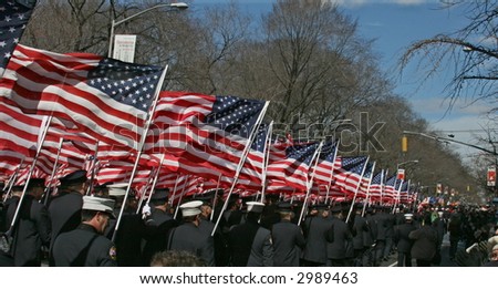 American Flags Along New York City\'s St. Patrick\'s Day  Parade Route