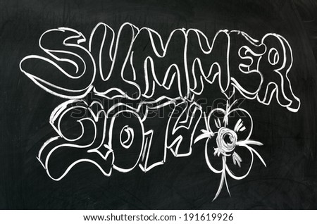 Summer 2014 handwritten on blackboard. Graffiti style