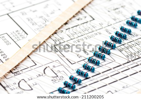 The strip of resistors placed on the drawing with the electric scheme