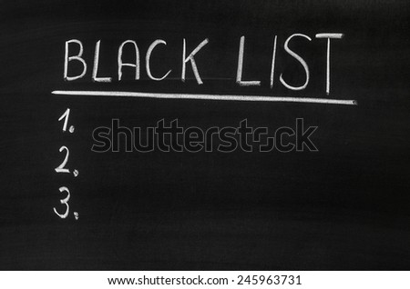 Black list message handwritten on the blackboard