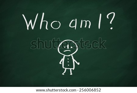 Character drawn on the blackboard and and thinking about self