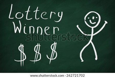 On the blackboard draw character and write Lottery winner