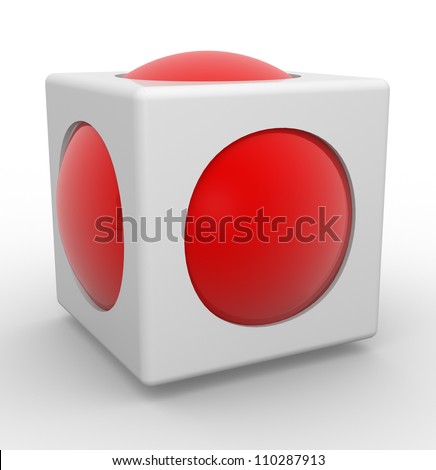 3d cube with sphere inside. Abstract design.