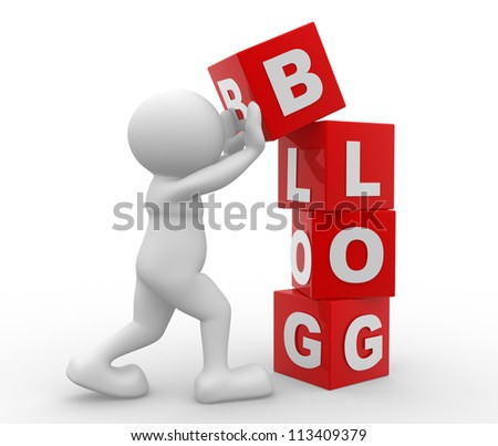 3d people - man, person with cubes and word " blog" - stock photo 3d people - man, person with cubes and word " blog" - stock photo