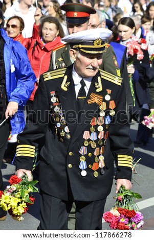 ST.PETERSBURG - MAY 9: Veteran of the Second World War on Victory parade on the Nevsky Prospect. Celebrating the anniversary of the victory in World War II on May 9, 2012 in St.Petersburg, Russia.