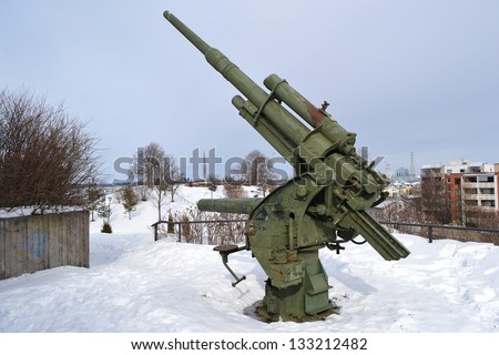 Old antiaircraft gun of the Second World War in Kotka, Finland.