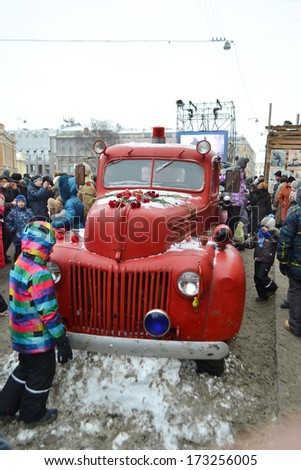ST.PETERSBURG, RUSSIA - JANUARY 26, 2014: Retro fire truck. The \
