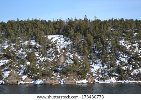 View of island on Stockholm archipelago in Baltic sea, Sweden.