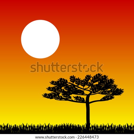 Savanna landscape at sunset. Vector illustration.