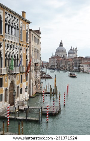 VENICE, ITALY  - February 18, 2014: Grand Canal and Basilica Santa Maria della Salute in Venice, Italy.