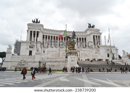 ROME, ITALY - FEBRUARY 20, 2014: Monument in honor of the first king of united Italy, Victor Emmanuel II in Rome, Italy.