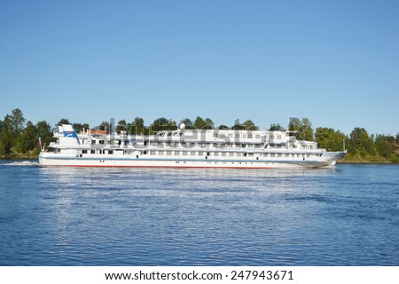 ST.PETERSBURG, RUSSIA: SEPTEMBER 6, 2013: River cruise ship sailing on the river Neva.
