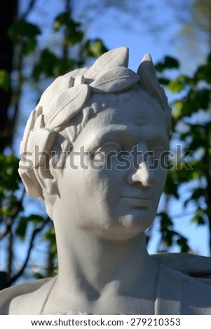ST.PETERSBURG - MAY 15, 2015: Statue of Gaius Iulius Caesar in Summer Garden. Roman statesman and political figure. The sculptural decoration of the Summer Garden today consists of 92 sculptures.