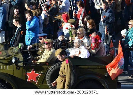 ST.PETERSBURG, RUSSIA: - MAY 9, 2015: Veterans of the Second World War on Victory parade. The celebration of 70 anniversary of Victory in the Great Patriotic War.