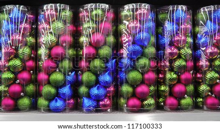 colorful glitter Christmas balls, background
