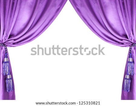 purple silk curtain with tassels over white background