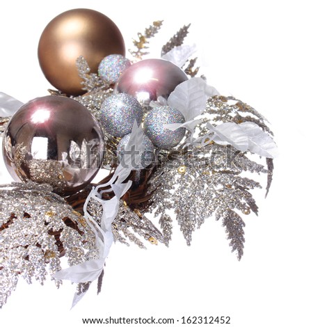 Silver Christmas Decoration. Shiny and Glitter Holidays Balls isolated on white background